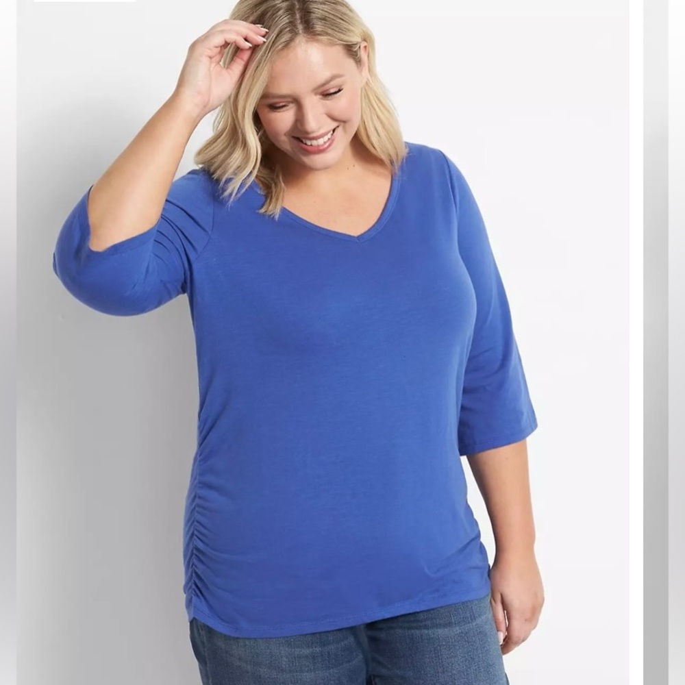 Lane Bryant Royal Blue V-Neck Blouse Ruched sides 18/20